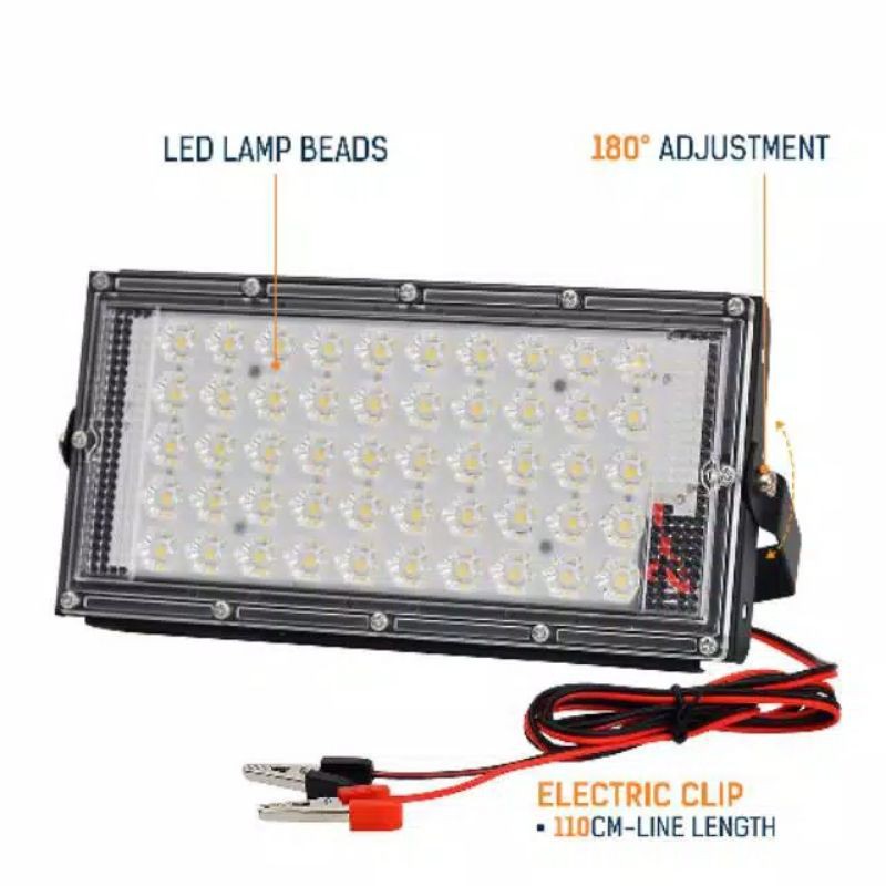 Lampu LED Sorot /Kap Big Power Floodlight DC 12V 50 Watt+Kabel Lampu Aki