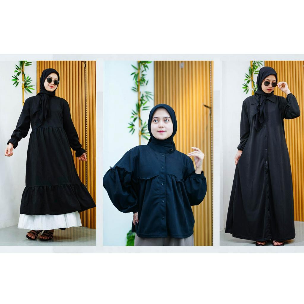 Paket bundling 3 pcs baju black series / blouse gamis tunik / paket hemat 2023 / paket keren / paket muslimah