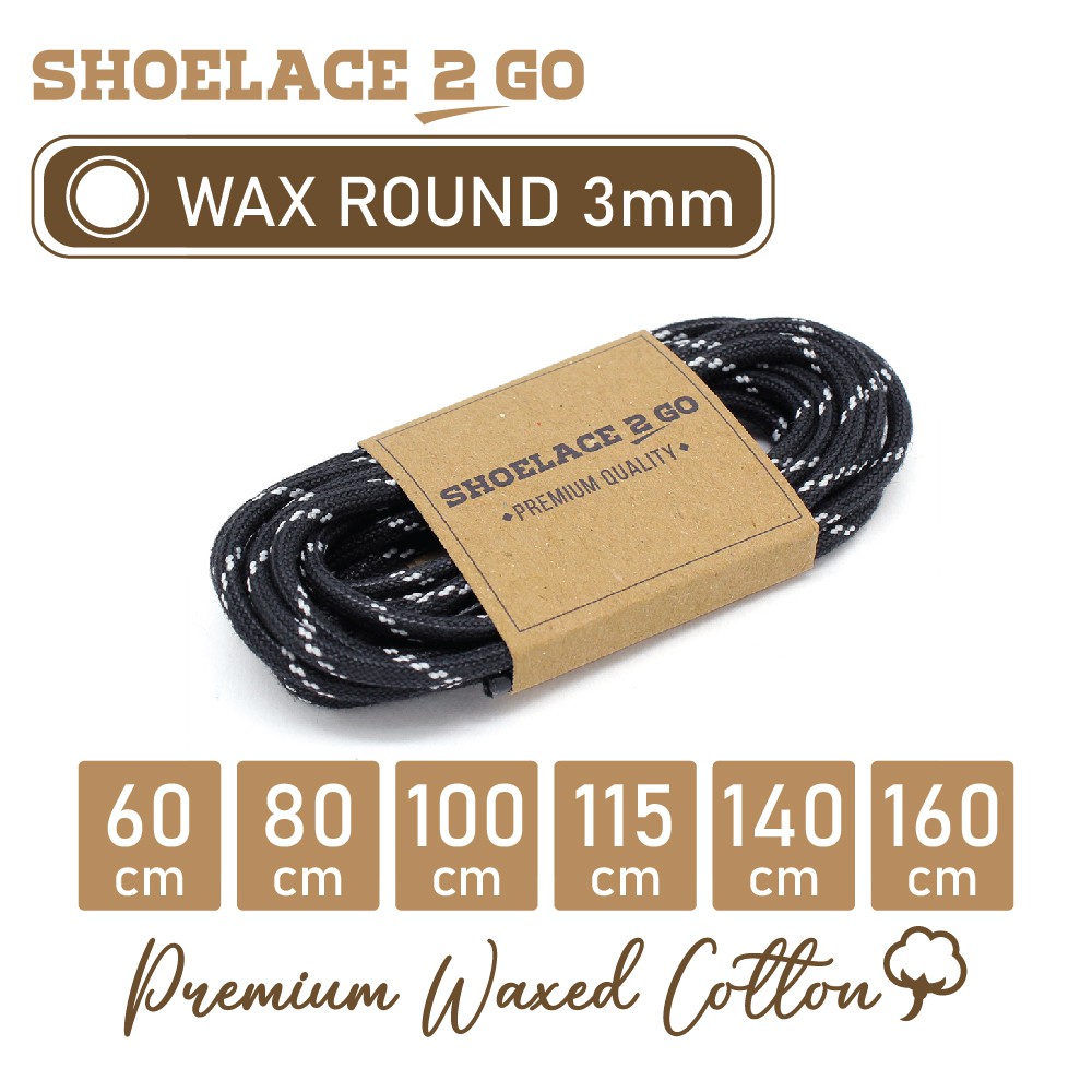 SHOELACE 2 GO PREMIUM TALI SEPATU LILIN WAX BULAT ROUND - WR3 - M1 - BLACK &amp; WHITE STRIPE - 3MM - 60CM 80CM 100CM 115CM 140CM 160CM