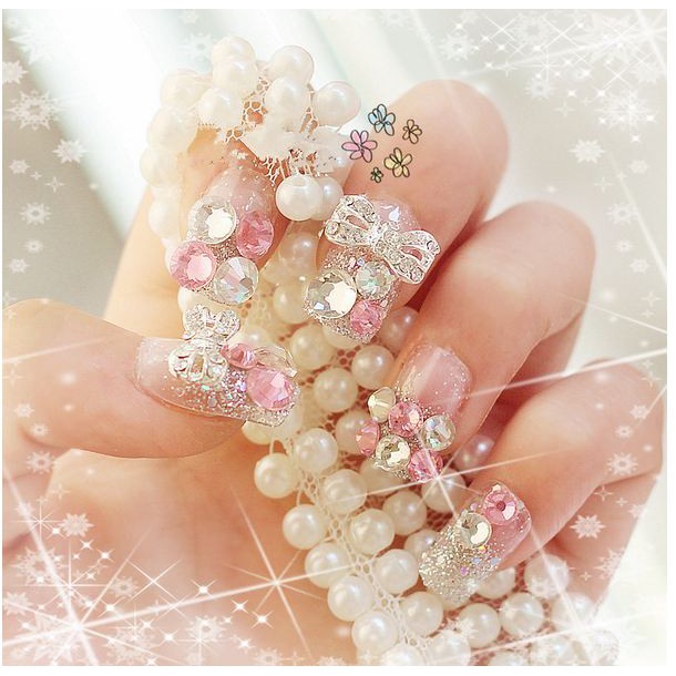 Kuku Palsu Putih A08 Wedding Fake Nail 3D Nail Art