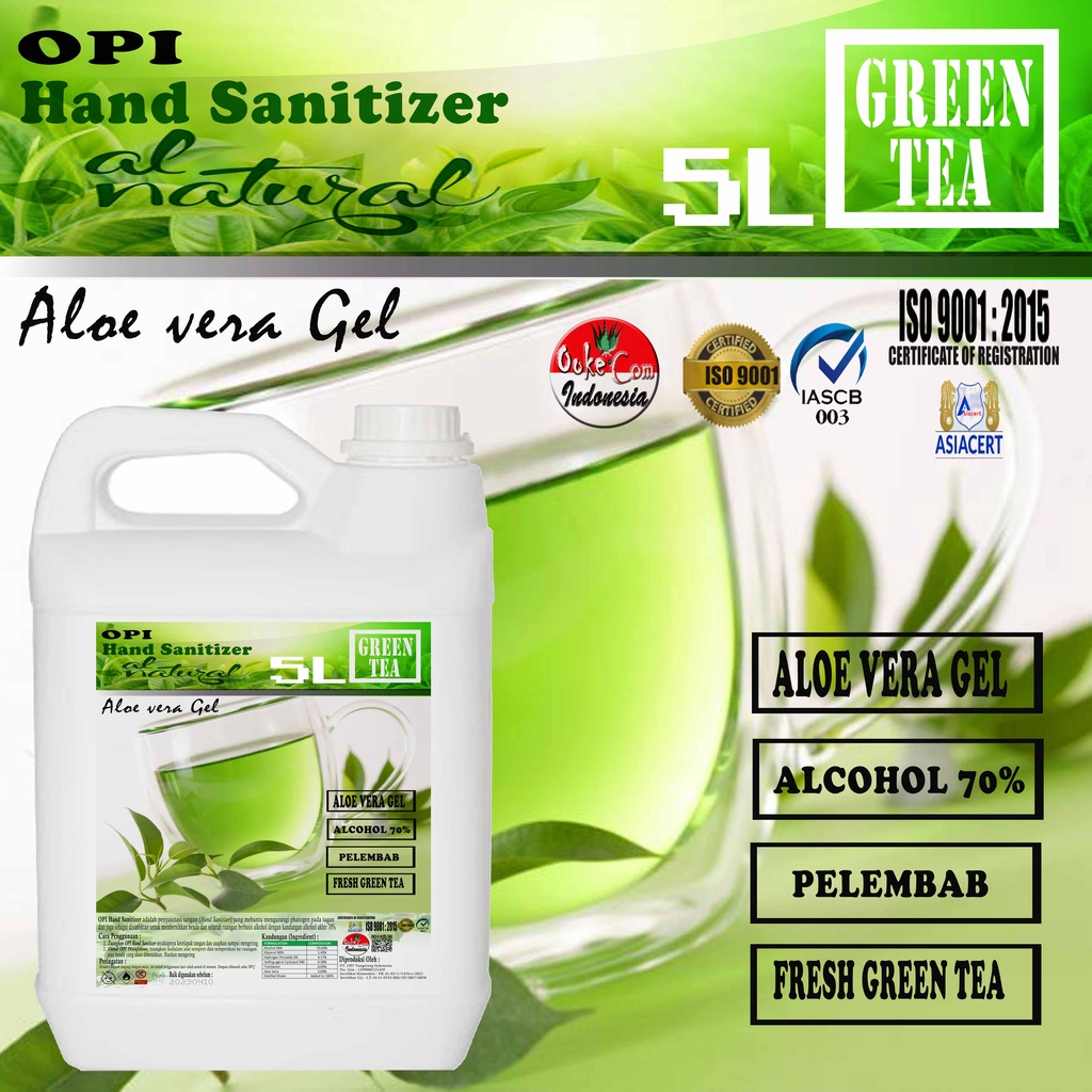 Hand Sanitizer 5 Liter Green Tea segar  siap pakai tidak lengket ditangan (Alko Base, Non Alko Base) sudah ada izin edar resmi by Oke sabun suplayer 2