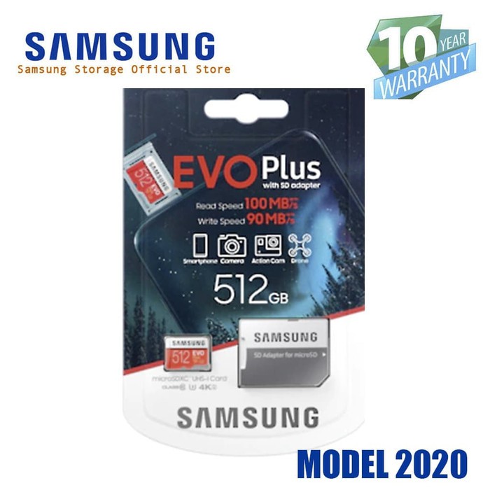 Samsung MicroSD Evo Plus 512GB Memory Card Micro SD Class10 UHS-i + FREE Adapter Garansi RESMI 10thn