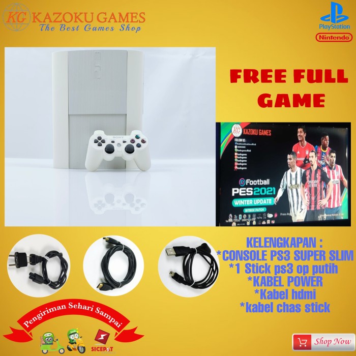 [Game/Console] Ps3 Ps 3 Sony Super Slim Ss 500Gb Putih 5 Full Game+ 1 Stick
