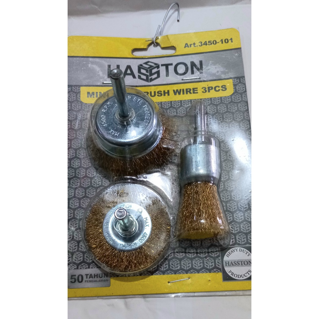 Haston Mata Bor Brush Kawat Kuningan Set 3 pcs kaki 6 mm untuk Bor Brush Kawat Set Brush Bor