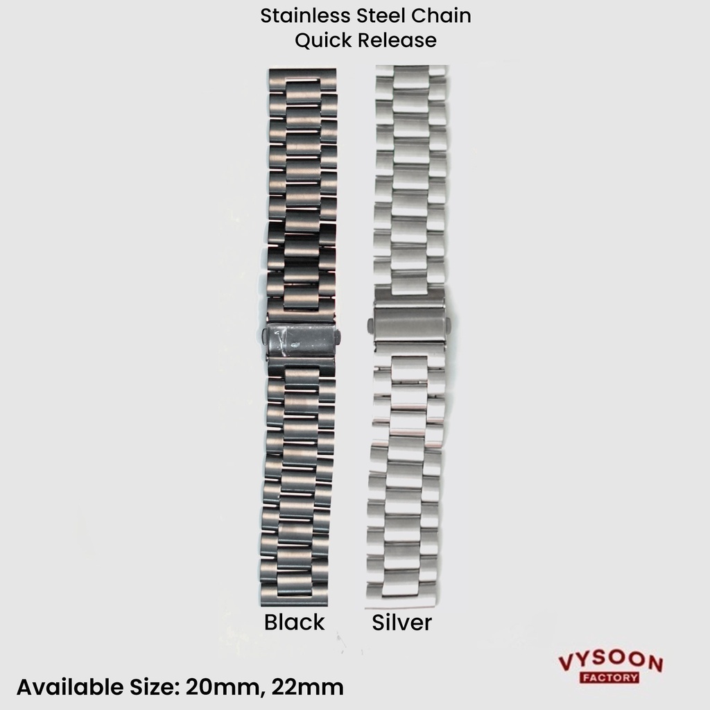 Stainless Strap Bracelet Silver Black Tali Jam Besi 20mm 22mm 24mm Ori