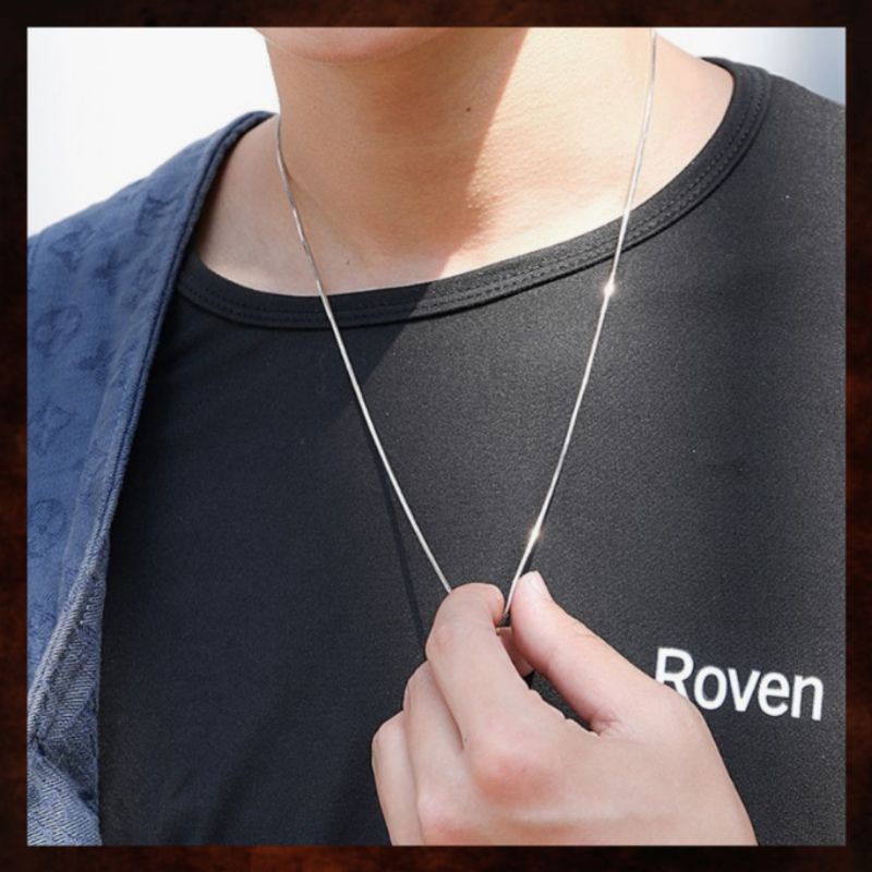 kalung kotak kilap rhodium