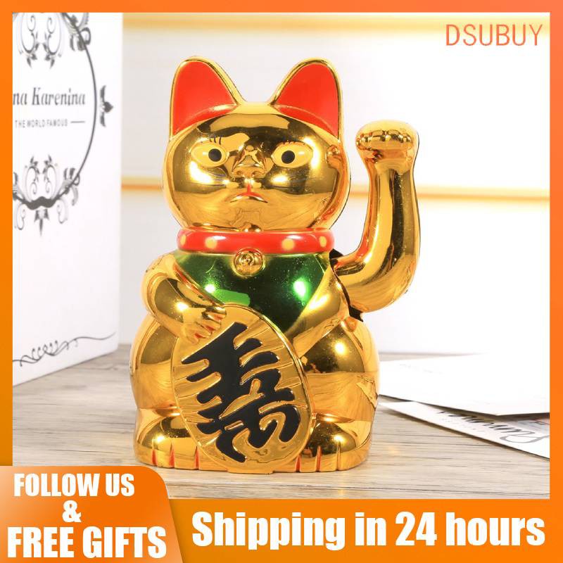 Maneki Neko Beckoning Cat Gold Wealth Lucky Charm Waving Kitty Feng Shui 4/" Tall