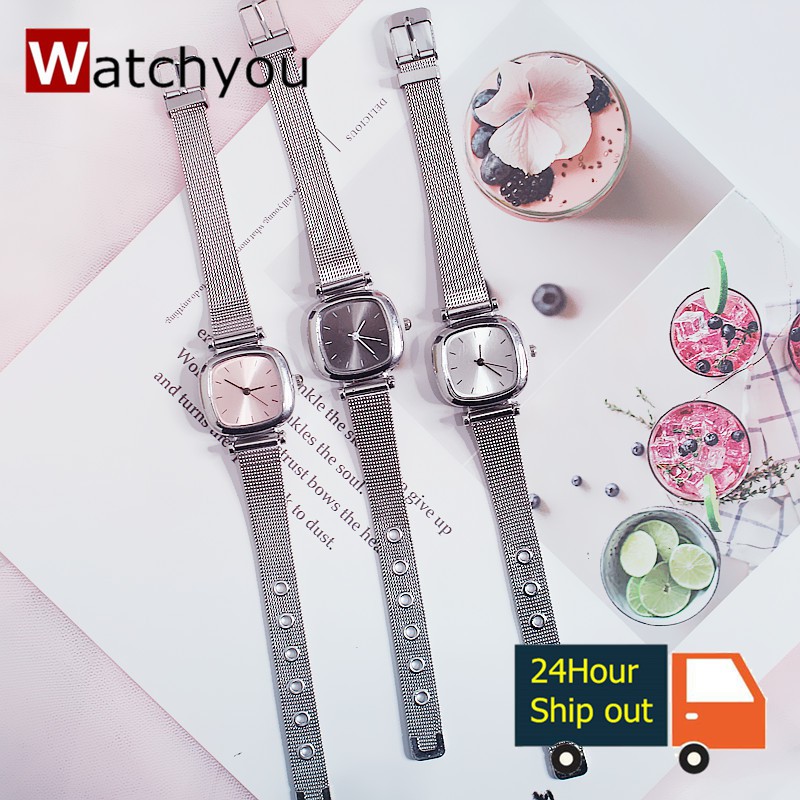 Watchyou Jam Tangan Wanita A0020 Sabuk Baja Wanita Fashion Jam Tangan Persegi Tahan Air Sederhana