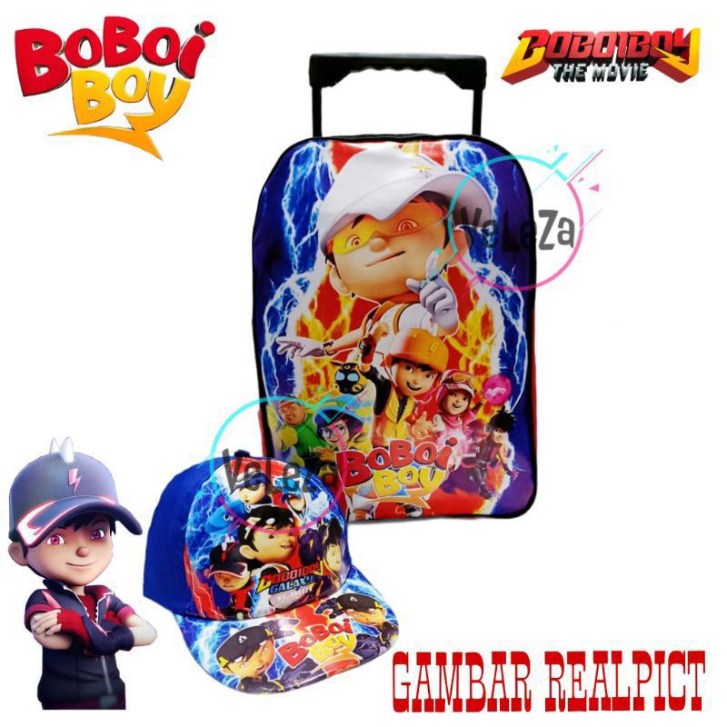 Tas troli tas dorong anak tas ransel troli anak  Boboiboy gratis topi - tas anak - tas troli