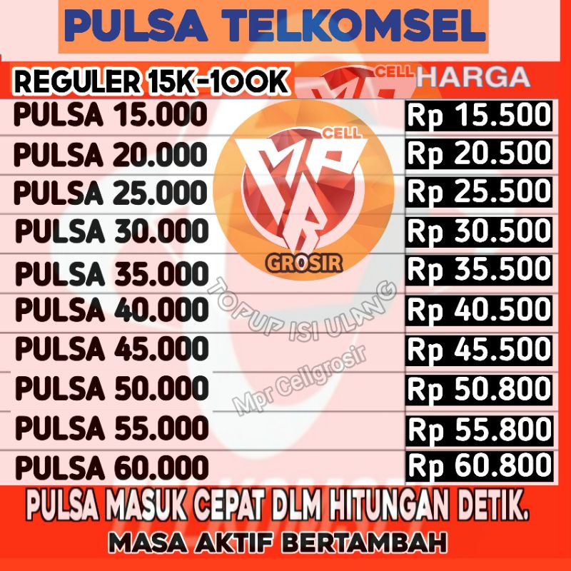 PULSA REGULER TELKOMSEL 15K - 100K As Simpati Loop ( Inject Topup Isi Ulang )