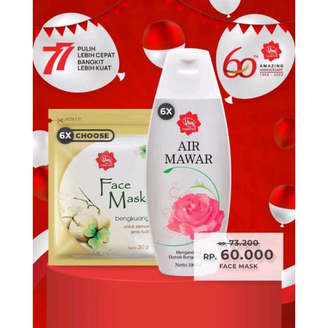 Paket 6 Viva Face Mask 6 Viva Air Mawar