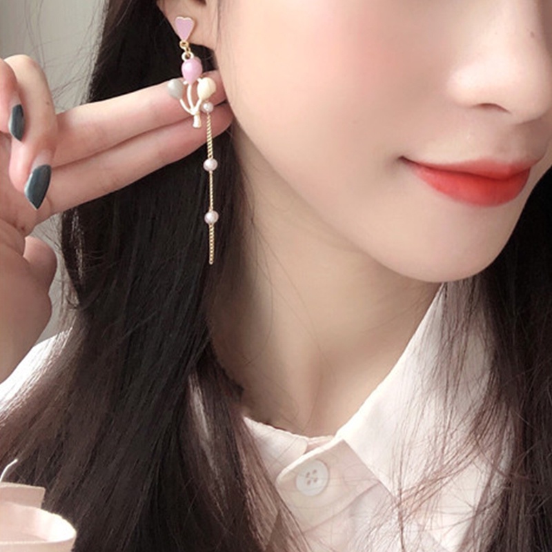 Anting Kait Gantung Asimetris Desain Kipas + Kucing + Kelinci Hias Mutiara Imitasi Gaya Kuno Untuk Wanita