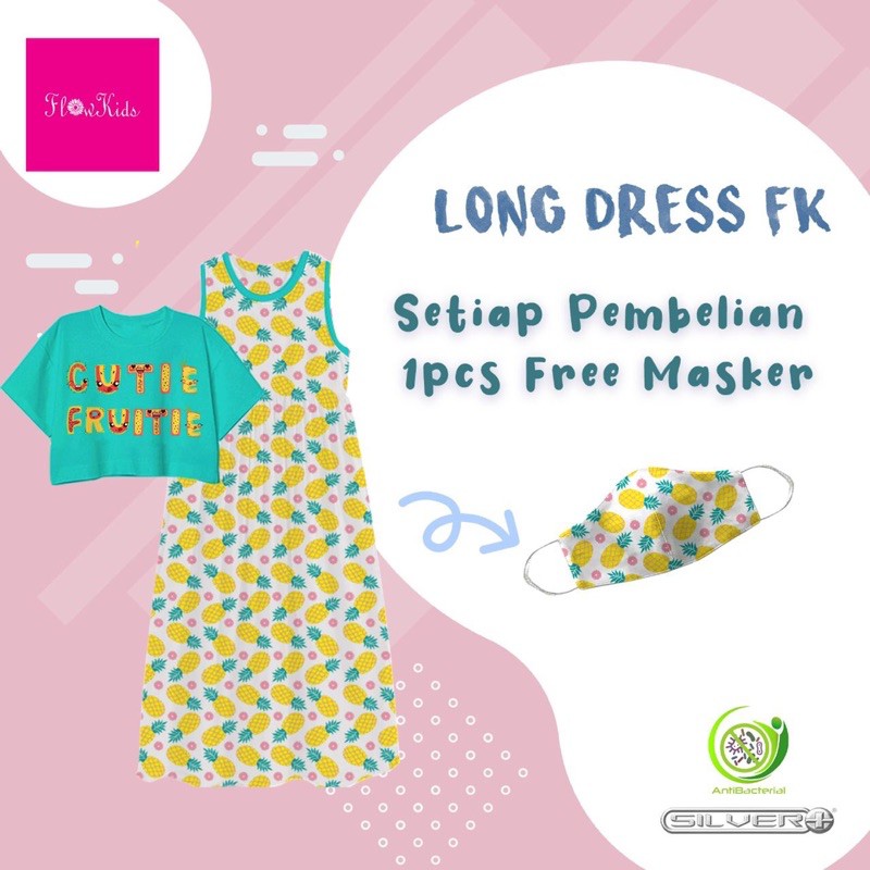 FK Set Long Dress Free Masker longdress flower kids set masker anak earloop