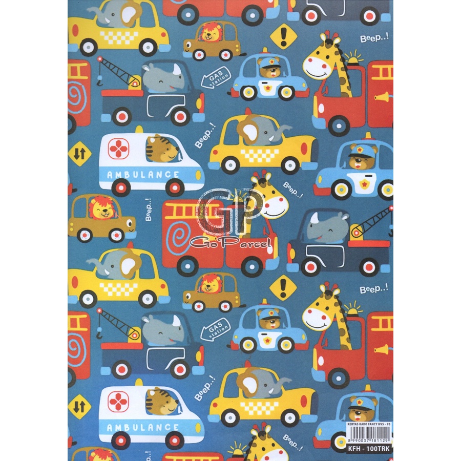 ( 5 Lembar ) KERTAS KADO SQ DOFF - GIFT WRAPPING PAPER CARS / TRUCK / TRACTOR / RACING CAR / FERARRI