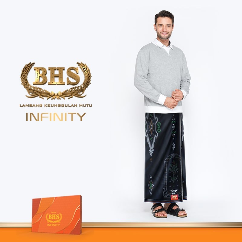 SARUNG BHS Infinity Gold Motif PKE Hitam Hijau