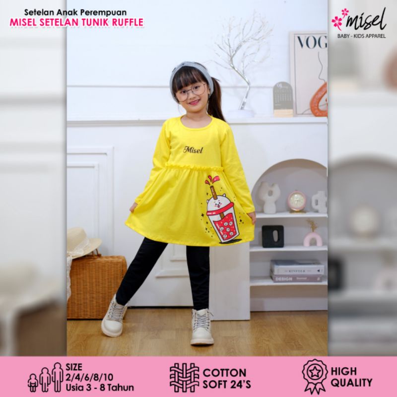 MISEL setelan Tunik Ruffle LEGGING Setelan Anak Perempuan 2-8 Tahun Setelan Baju dan Legging