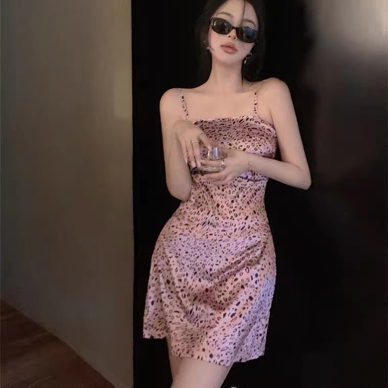 【AMY J】Jennie Style Sexy Korean Style Trend Slim Leopard Print Slip A-Line  Bodycon Dress 7364