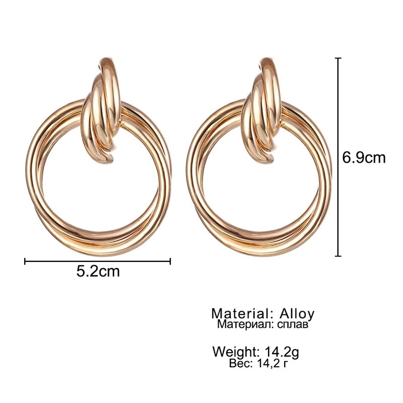 Anting Bentuk Lingkaran Besar Bahan Alloy Warna Emas Gaya Punk Untuk Wanita