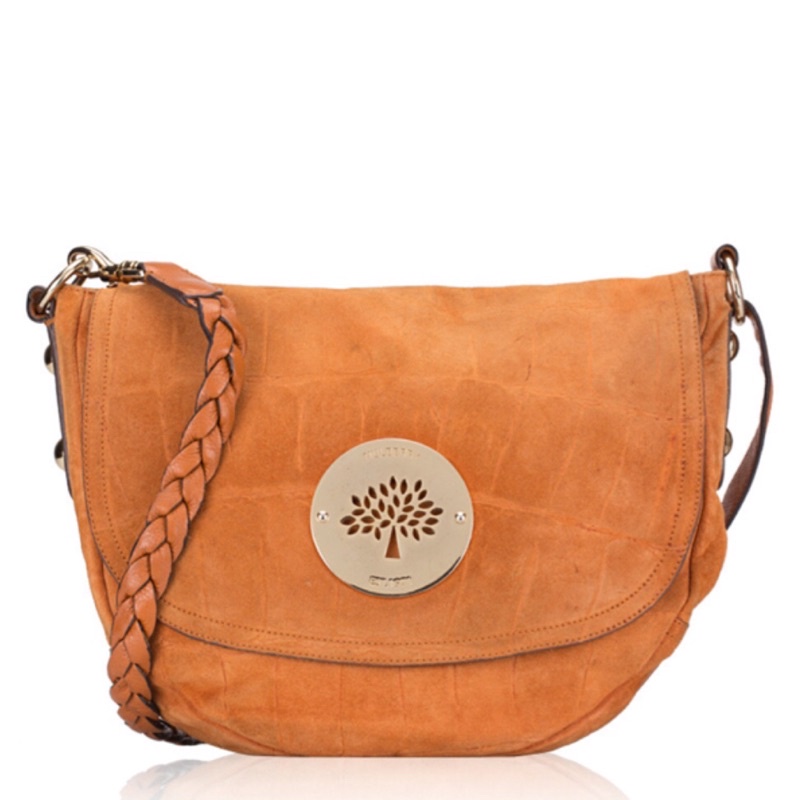 MULBERRY Suede Daria Croc Effect Satchel Sling Shoulder Bag (Brown)