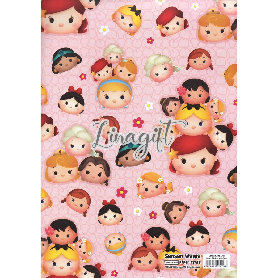 ( 5 Lembar ) TSUM TSUM SANWA - KERTAS KADO - GIFT WRAP PAPER SANSAN WAWA TSUM TSUM PINK / BLUE / CREAM DISNEY MICKEY