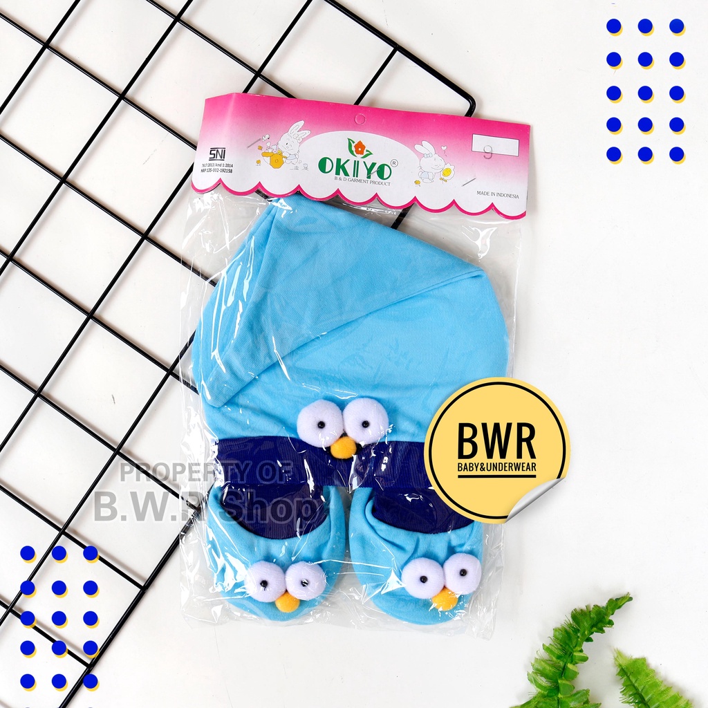 Topi Set Okiyo Mata / Topi Bayi Newborn Kuncup Karakter / Topi Set Sepatu Bayi 02 - Bwr IX