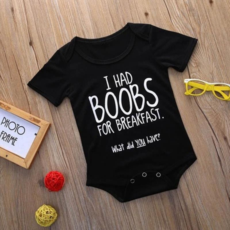 BB005 Baju Bayi Rompers Boobs for Breakfast / Cute Baby Clothes Boobs for Breakfast Rompers