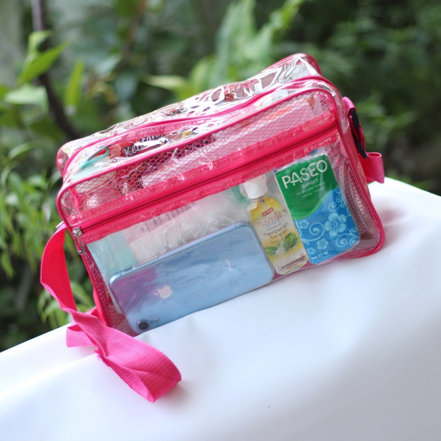 Tas Transparan Bening Jaring Besar Slempang untuk Travel penyimpanan