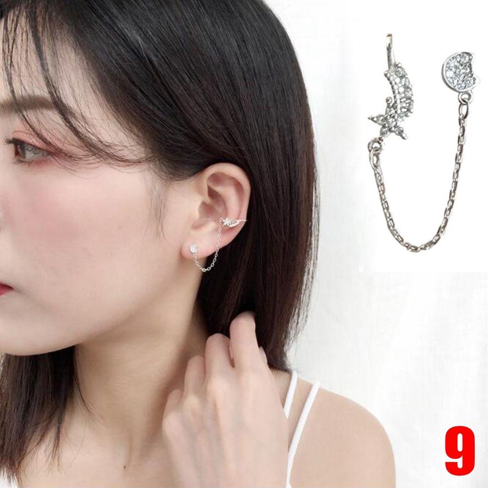 R-flower CZ Cuff Earrings Perhiasan Wanita Tanpa Tindik Berlian Imitasi Menjuntai Statement