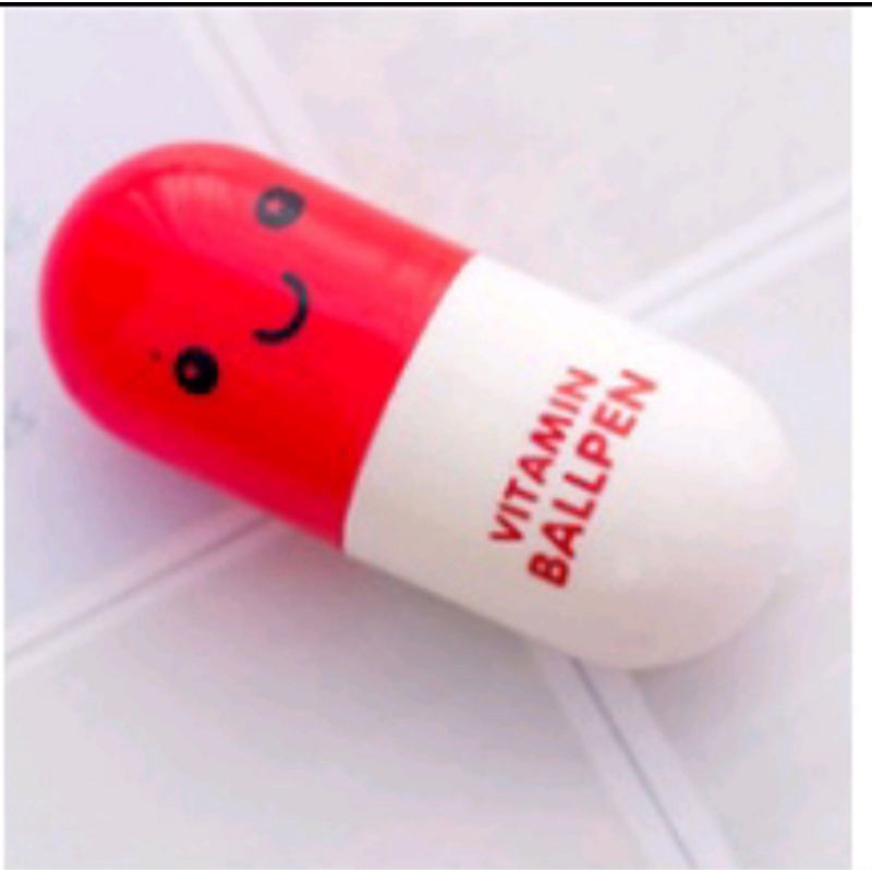 PULPEN KAPSUL VITAMIN PENA UNIK BALLPOINT EMOTICON OBAT LUCU-VIT BALLPEN MERAH