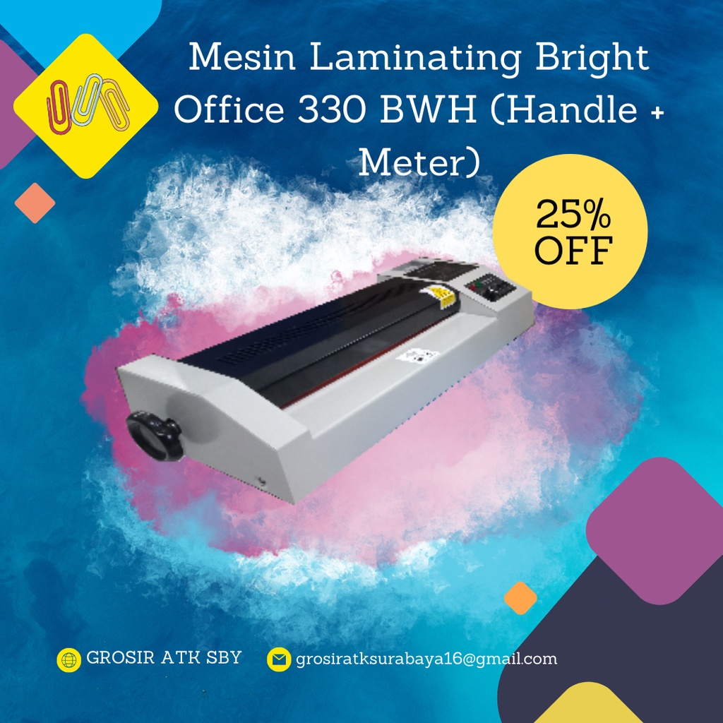 

Mesin Laminating / Laminator Merk Bright Office Type 330 BWH (With Handle & Knob) Ukuran A3