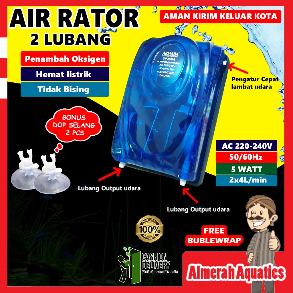 Air Rator dua lubang mesin angin aquarium udara mesin oksigen ORIGINAL ( Lebih Awet )