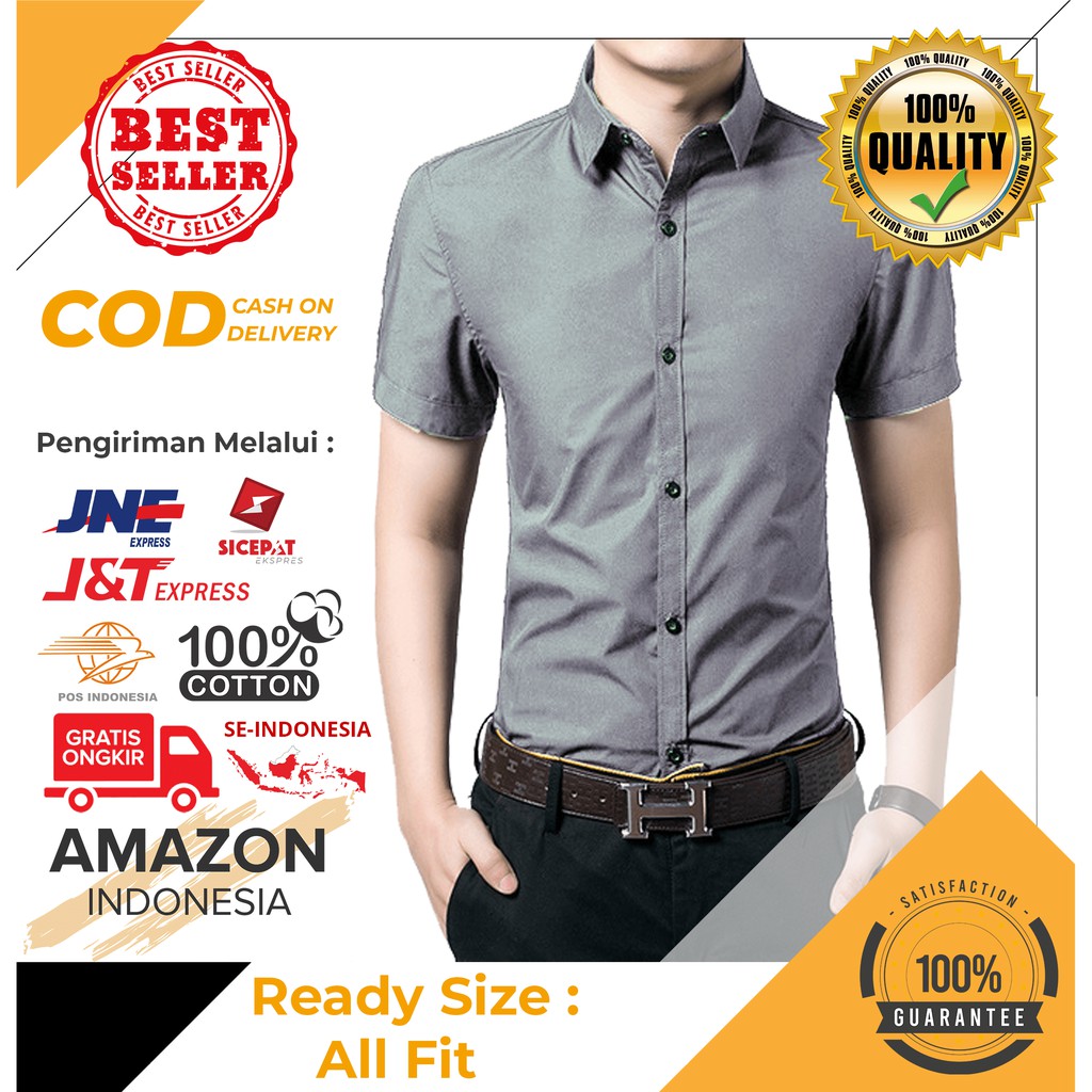 HEM COWOK ABU ABU GREY KEMEJA PRIA GREY MODEL SLIM FIT BAHAN KAIN KATUN TEBAL IMPORT JEPANG ORIGINAL