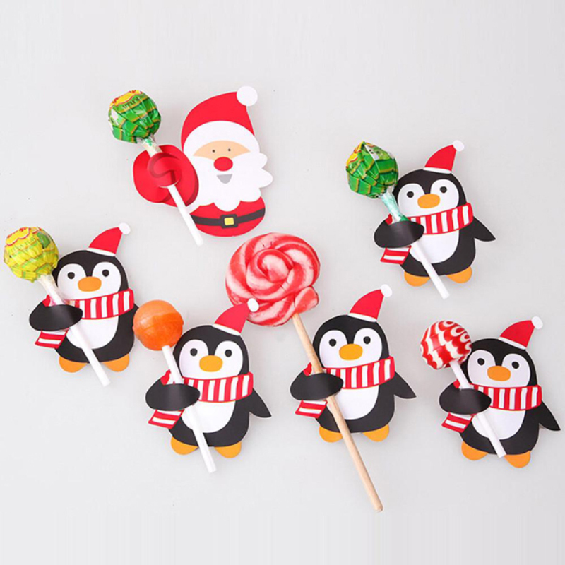 25pcs / Set Kartu Ucapan Desain Sayap Burung Hitam / Santa Claus / Penguin / Snowman Untuk Dekorasi Natal