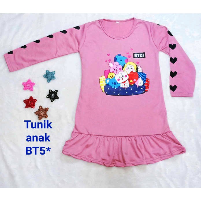 TUNIK KAOS ANAK / DRESS ANAK PRINTING LIL PONI dan BT5 5-11THN