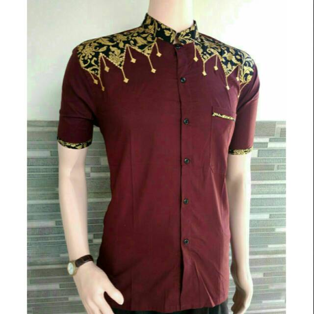 Spesial maroon KOKO KOMBINASI BATIK BAKUNG PRADA BORDIR LENGAN PENDEK