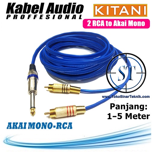 Kabel Audio Jack Akai Mono 6.5mm to 2 RCA Dual RCA Gold Plate Cable KITANI 2-1 Panjang 1 Sampai 5 Meter