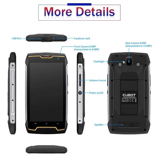 Smartphone android cubot kingkong  Dustproof Shockproof Cellular MT6580 Quad Core 5.0 Inch 4400mAh