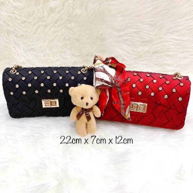 Promo tas selempang /slingbag jelly anyaman diamond