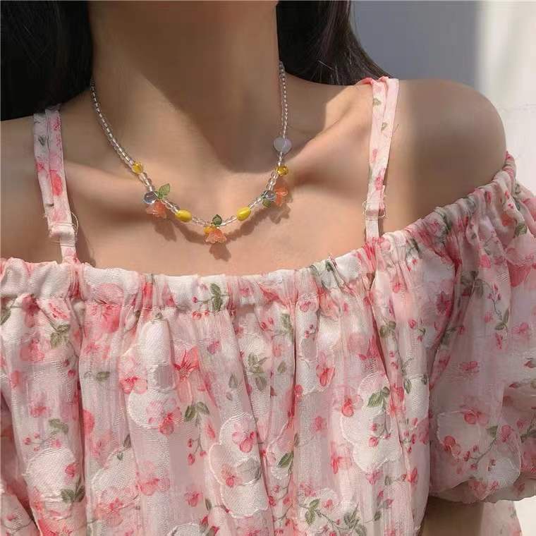 Kalung Rantai Dengan Liontin Bunga Tulip Warna Pink Untuk Wanita