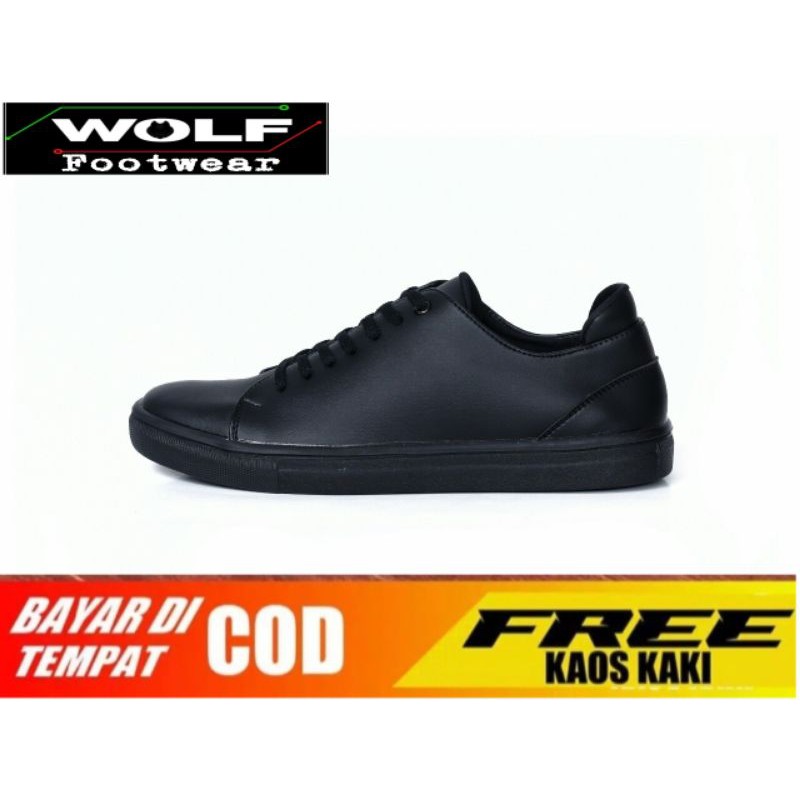 TROY FULLBLACK |WOLF x HEROES| Sepatu Sneakers Pria Kulit Casual Hitam Kasual Polos Original CH leather