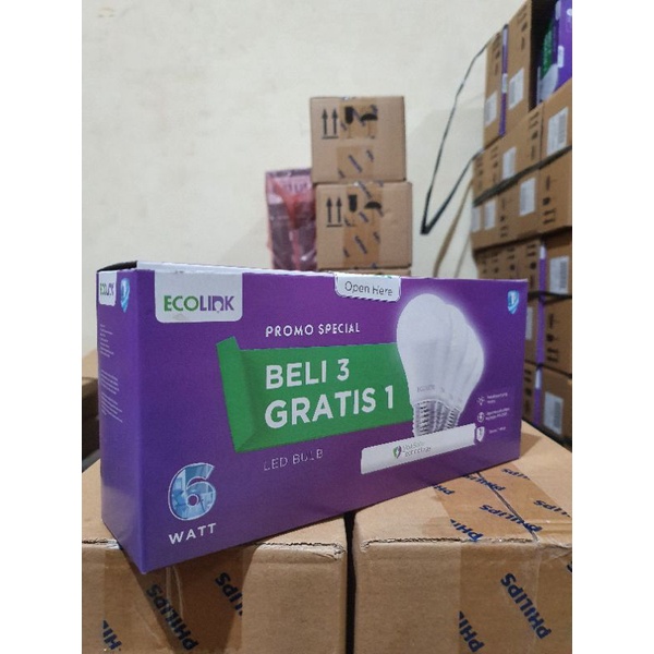 Lampu Paket ECOLINK LEDBulb 6W MultiPack 6500K  Beli 3 gratis 1(Putih)