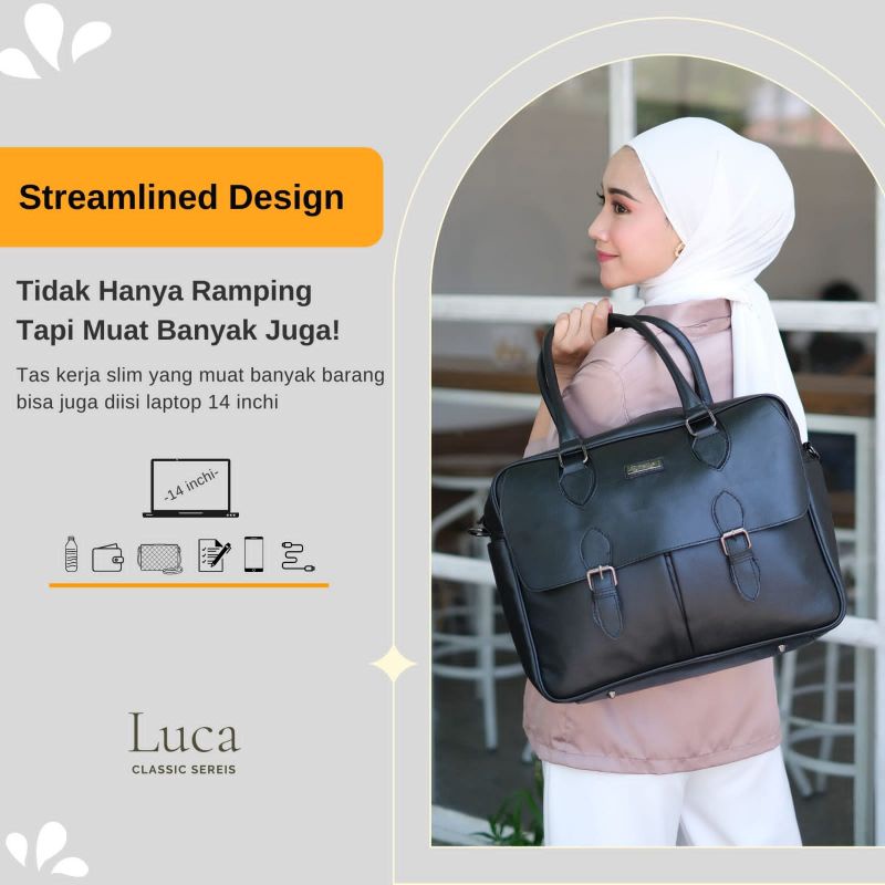 LUCA Bag by Manjua. Tas Kerja, Tas Kuliah, muat Laptop 14 inch. Tas Laptop, Ukuran Besar.