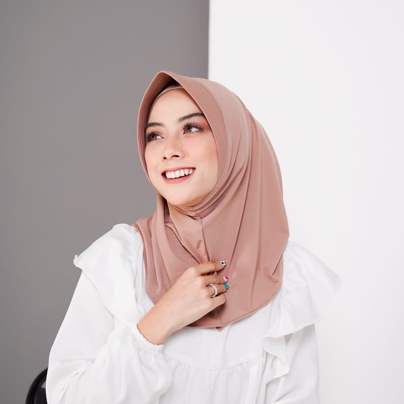 Jilbab Volly sport instan / Hijab olahraga jersey  lycra Kerudung instant jokowi-VOLLY - MOCCA