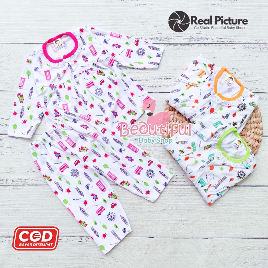 Setelan Baju Bayi Lengan Panjang Motif Traveling / Setelan Piyama Bayi Perempuan 3-12 Bulan / Baju Bayi Perempuan Rifky / Baby.ou