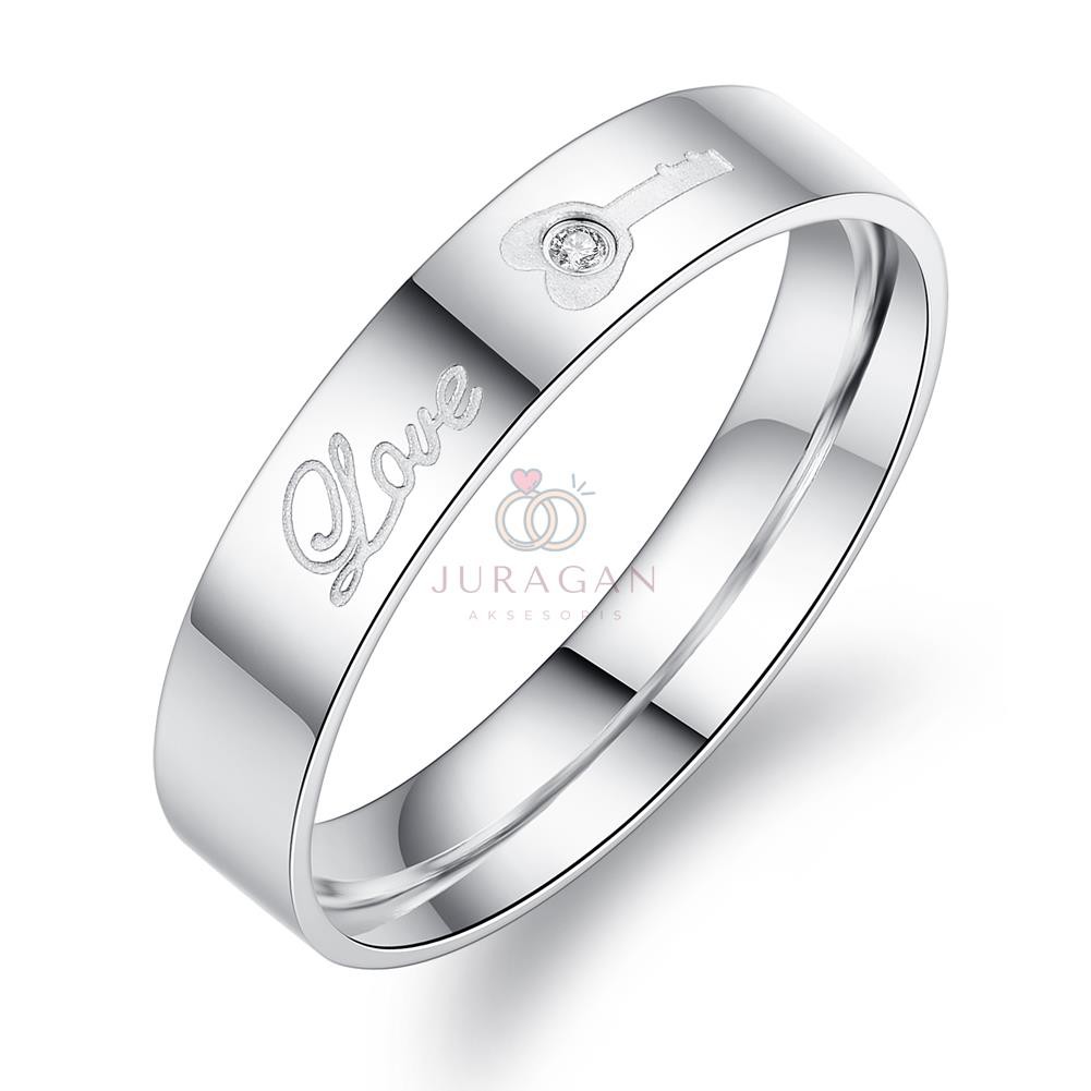 [AILOVIU] Cincin Couple Romantis R23 Titanium Ukir Nama Gembok Kunci Silver Emas Putih Unik Pria Wanita Tunangan Paladium Stainless Steel