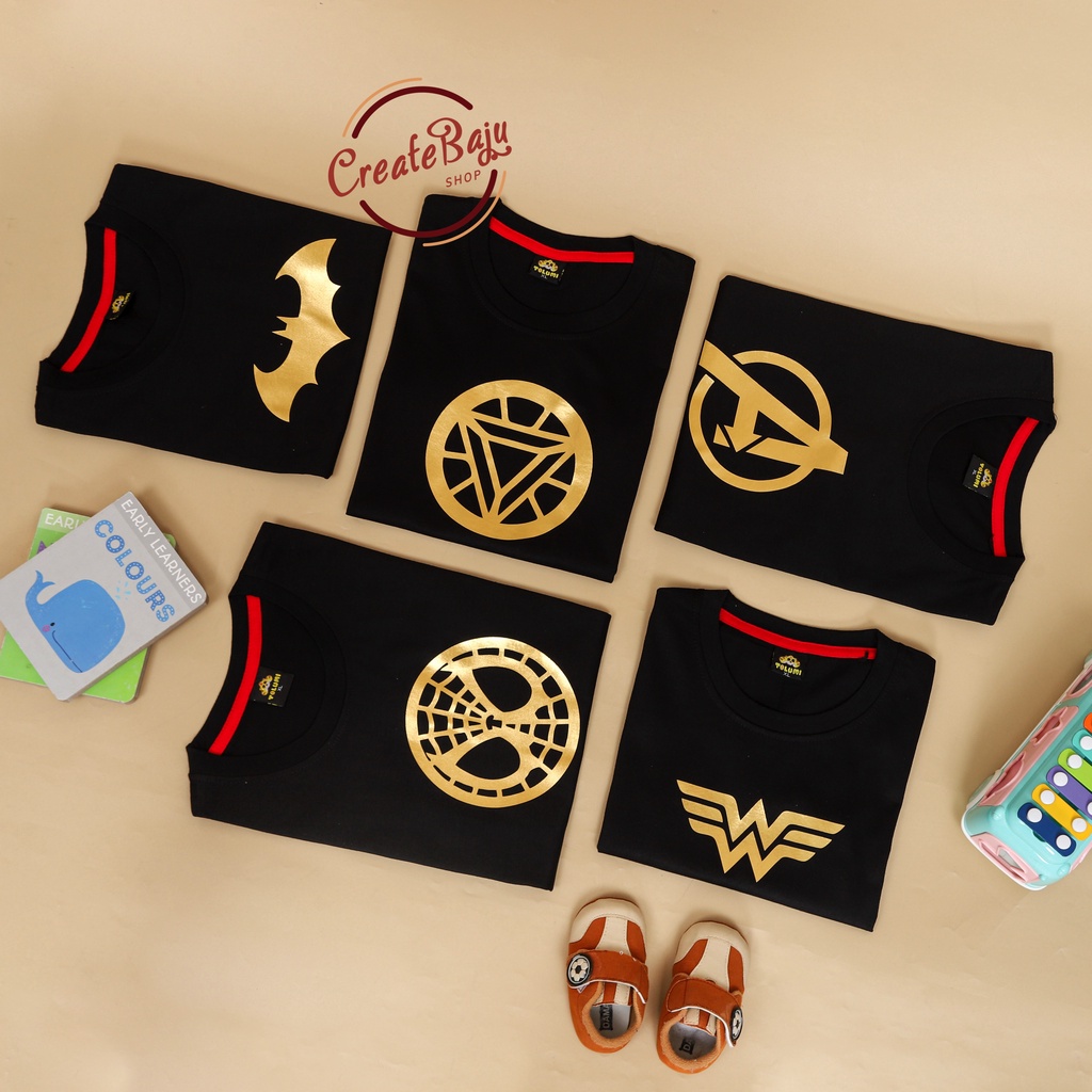 BAJU ATASAN ANAK LAKI SUPERHERO GOLD 1-7 TAHUN KAOS ANAK LAKI SUPERHERO MURAH