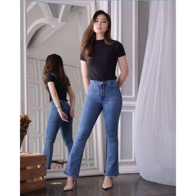 MAGCUN - Celana Highwaist Jeans Wanita - Highwaist Jeans SWEET Cutbray Rawis BOOT CUT27-34