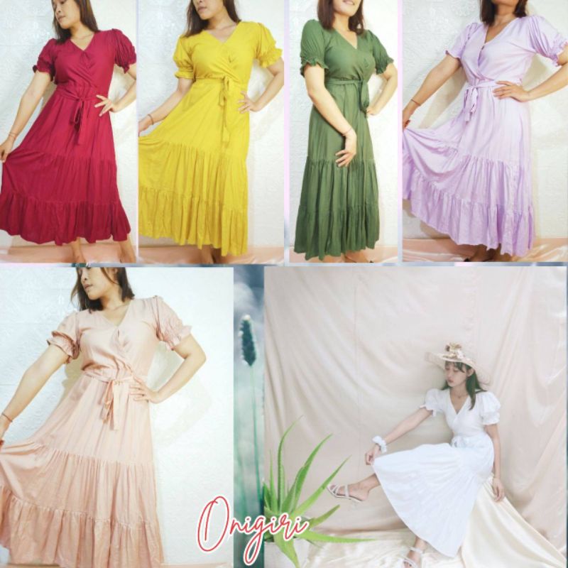 Long Dress Wanita Korea Panjang Warna Putih Polos Dres Korean Style Bahan Rayon Premium Murah Besar 