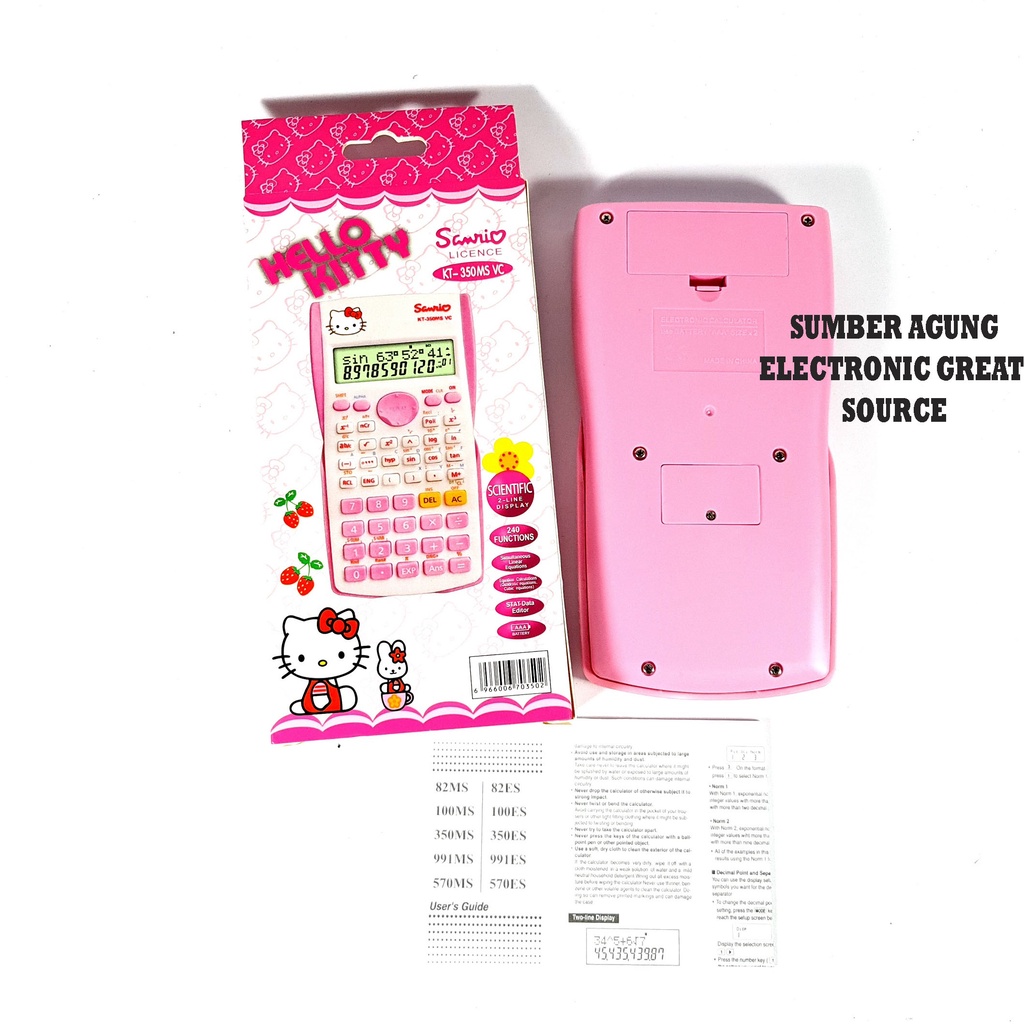 Kalkulator Sekolah Hello Kitty Sanrio KT350MS VC Sin Cos Tan Lengkap