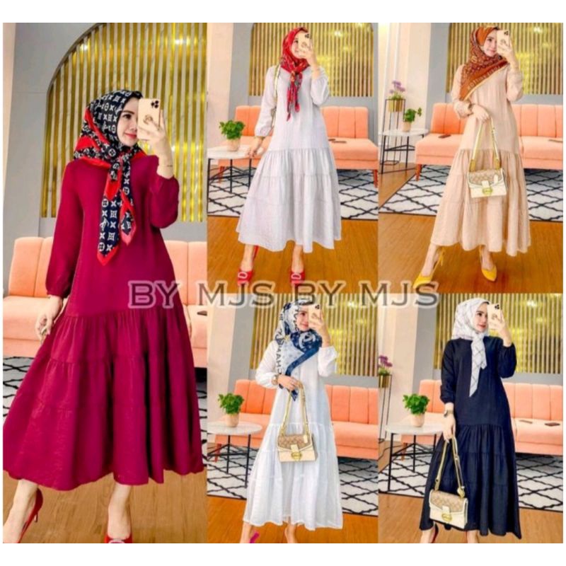 GAMIS MALAYSIA TERBARU GAMIS LEBARAN TERMURAH RAYON CRINGKLE  BUSUI FRIENDLY KEKINIAN